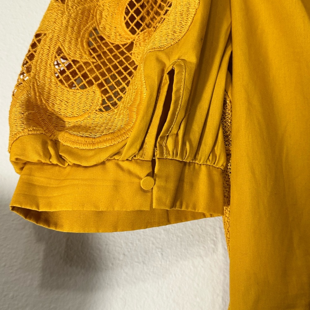 Express Mustard Lace Puff Sleeve Blouse - Picture 3 of 6